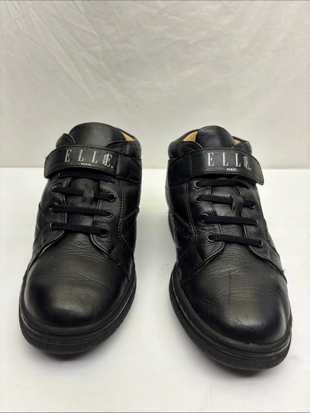 ELLE Paris Kid’s Black Leather Lace-Up Sneakers, SZ 3 little boy, box 74